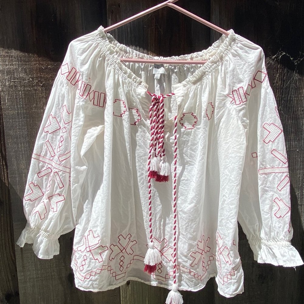 harlyn off-the-shoulder blouse with TASSLES